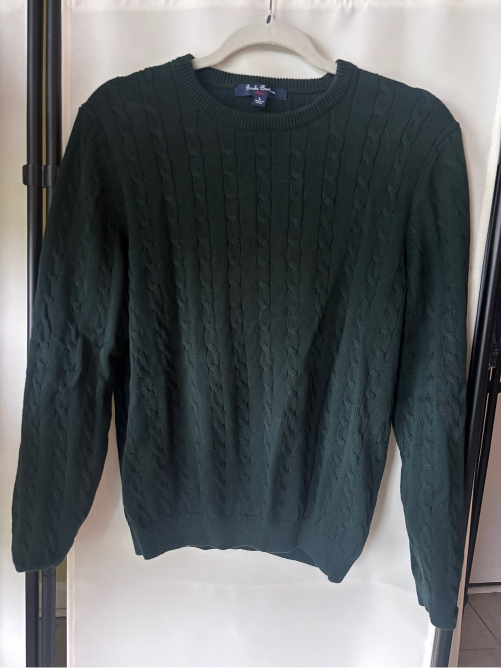 Brooks Brothers Dark Green Cable Knit Crewneck Sweater